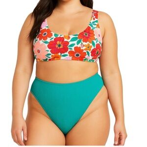 Old Navy 3X Green Bikini Bottoms Ribbed High-Cut Soft Stretch Plus Size Baddie